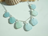 Japanese Sea Glass Necklace, Teal Lime Blue Pastel Mix 18" sterling silver 1