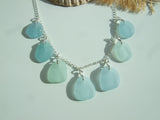 Japanese Sea Glass Necklace, Teal Lime Blue Pastel Mix 18" sterling silver 1