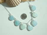 Japanese Sea Glass Necklace, Teal Lime Blue Pastel Mix 18" sterling silver 1