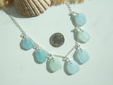 Japanese Sea Glass Necklace, Teal Lime Blue Pastel Mix 18" sterling silver