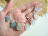 Japanese Sea Glass Necklace, Teal Lime Blue Pastel Mix 18" sterling silver 1