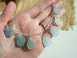 Japanese Sea Glass Necklace, Teal Lime Blue Pastel Mix 18" sterling silver 1