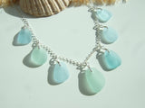 Japanese Sea Glass Necklace, Teal Lime Blue Pastel Mix 18" sterling silver 2