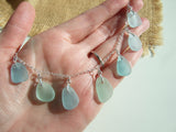 Japanese Sea Glass Necklace, Teal Lime Blue Pastel Mix 18" sterling silver 2