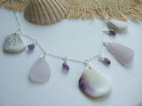 wampum quahog shell sea pottery purple sea glass necklace