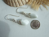 White Milk Sea Glass Earrings, Flower Design Sterling Silver