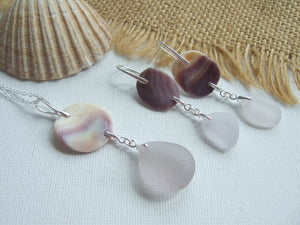 wampum lavender sea glass jewelry set