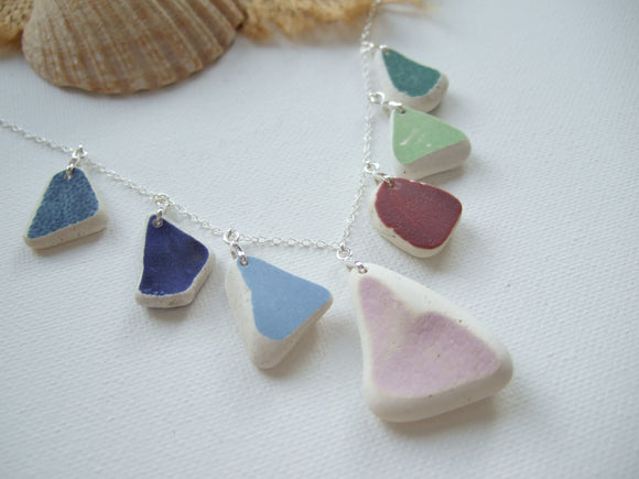 scottish sea pottery rainbow necklace