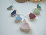 Scottish Sea Pottery Rainbow Necklace, 18" sterling silver