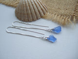 petite blue sea glass threader earrings