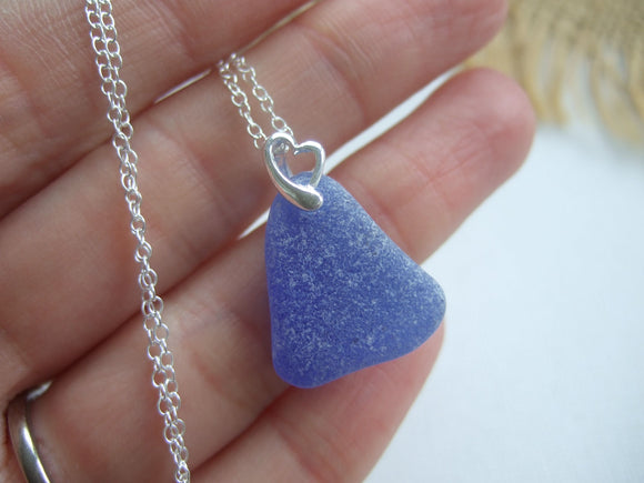 sky blue scottish sea glass necklace with heart setting