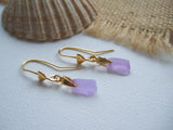 Neodymium Purple Sea Glass Heart Earrings - Gold On Sterling Silver