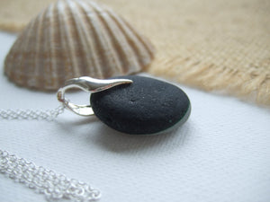 wave pendant with green secret sea glass