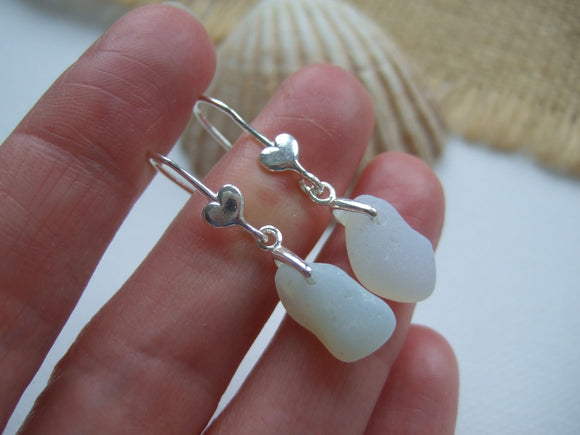 opalescent heart dangling earrings with sea glass