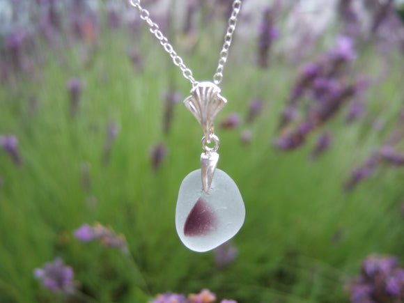 Dusty Purple Seaham Multi Sea Glass Pendant Leaf Design