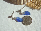 Blue Scottish Sea Glass Earrings, Stud earrings sterling silver