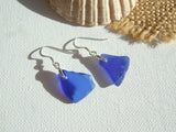 Blue Scottish Sea Glass Earrings on Minimalist Hooks Sterling Silver