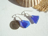 Blue Scottish Sea Glass Earrings on Minimalist Hooks Sterling Silver