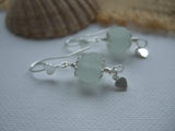 Sea Glass Marbles Earrings with heart design, chandelier dangling