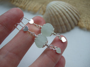 heart design sphere sea glass drop earrings