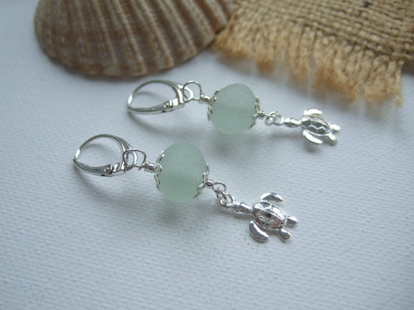 sphere sea glass and turtle earrings