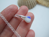 Davenport Sea Glass - White Opalescent Blue Necklace 18" sterling silver