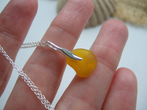 yellow sea glass wave pendant necklace