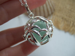 palm tree sea glass marble locket