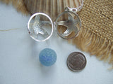 Sea Glass Marble Locket - Star Fish & Blue Cat's Eye
