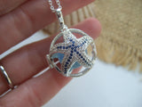 Sea Glass Marble Locket - Star Fish & Blue Cat's Eye