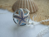 Sea Glass Marble Locket - Star Fish & Blue Cat's Eye