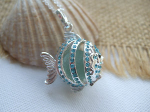 turquoise sea glass marble fish pendant