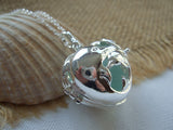 Sea Glass Marble Locket - Heart Shaped Locket With Dolphins