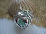 Sea Glass Marble Locket - Heart Shaped Locket With Dolphins