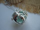 Sea Glass Marble Locket - Heart Shaped Locket With Dolphins