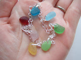 Seaham Sea Glass Rainbow Bracelet 7" Hearts Sterling Silver