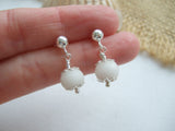 Sea glass bead earrings - white - sterling silver