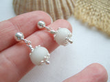 Sea glass bead earrings - white - sterling silver