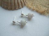 Sea glass bead earrings - white - sterling silver