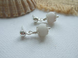 Sea glass bead earrings - white - sterling silver