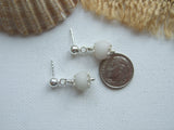 Sea glass bead earrings - white - sterling silver