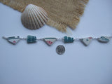 Scottish Sea Pottery Red Green Floral Bracelet - 9" Sterling Silver