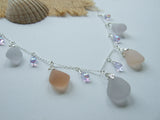 apricot lavender sea glass necklace with alexandrite beads