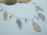 apricot lavender sea glass necklace with alexandrite beads
