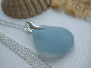 smoky blue sea glass pendant