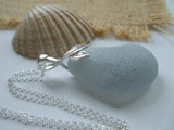 Mermaid Grey Necklace - Scottish Sea Glass and Sterling Silver XXL Drop