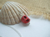 RARE! Memento Mori Sea glass bead skull necklace - red