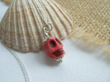 RARE! Memento Mori Sea glass bead skull necklace - red