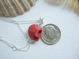 RARE! Memento Mori Sea glass bead skull necklace - red