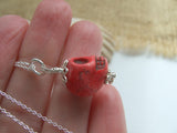 RARE! Memento Mori Sea glass bead skull necklace - red